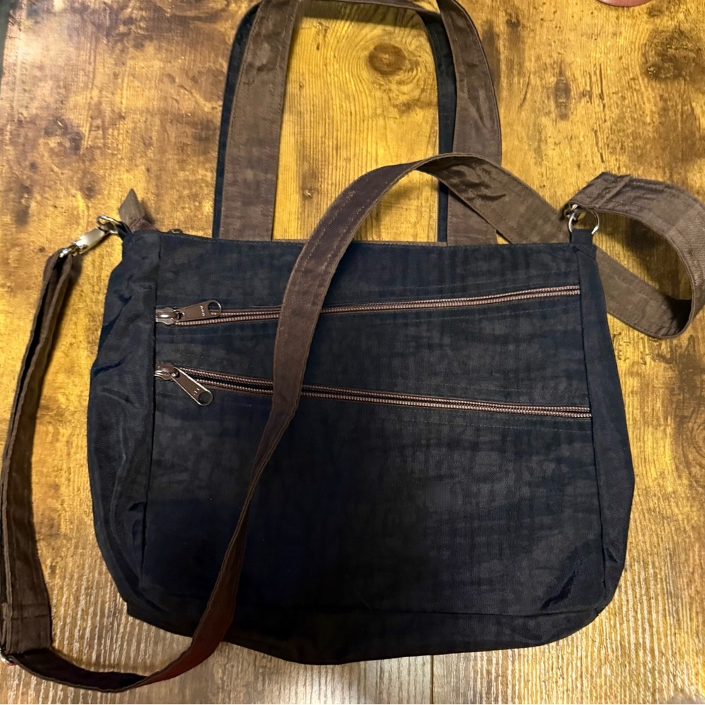 Stylish Black and Brown Crossbody Nylon Bag, Water-Resistant